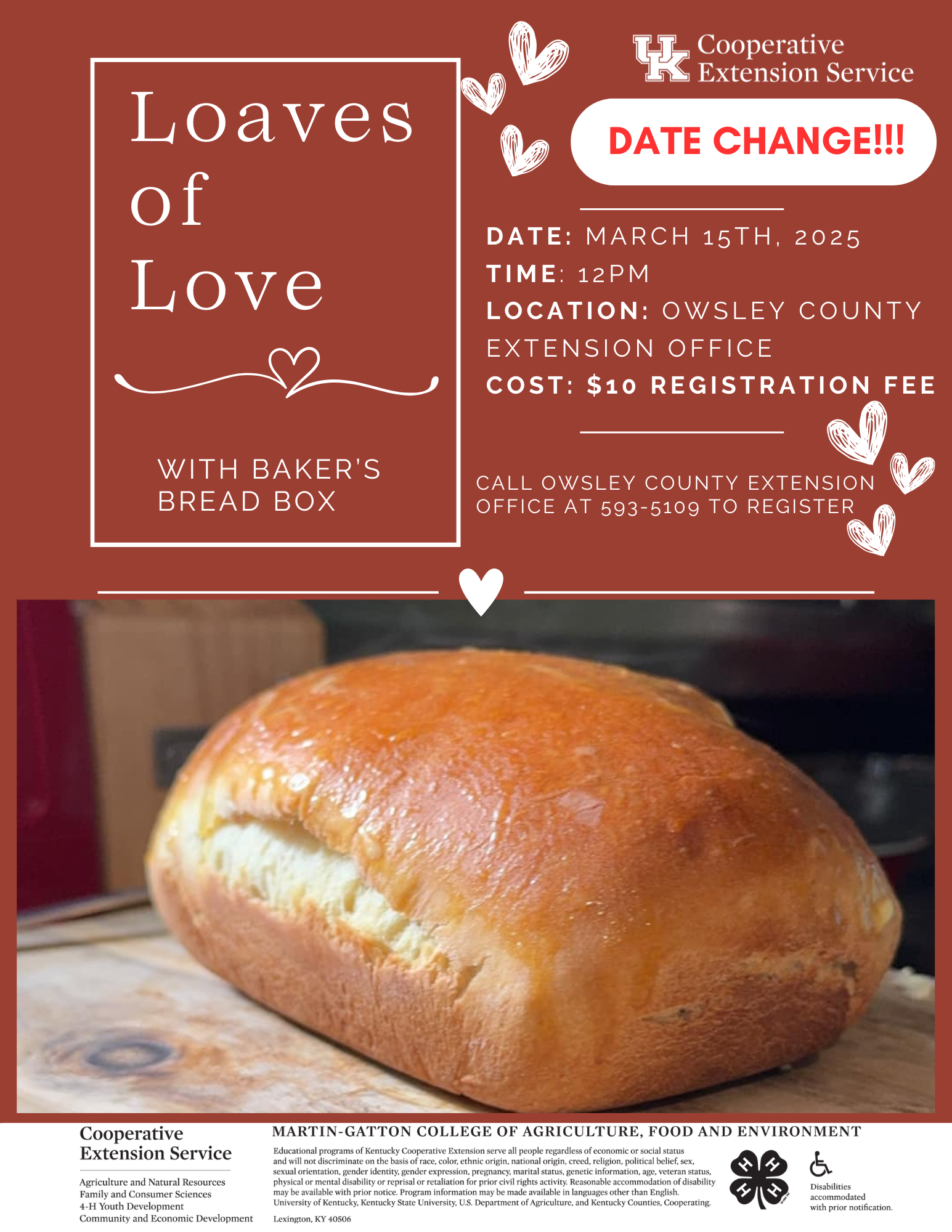 Loaves of Love Bread making class flyer updated date