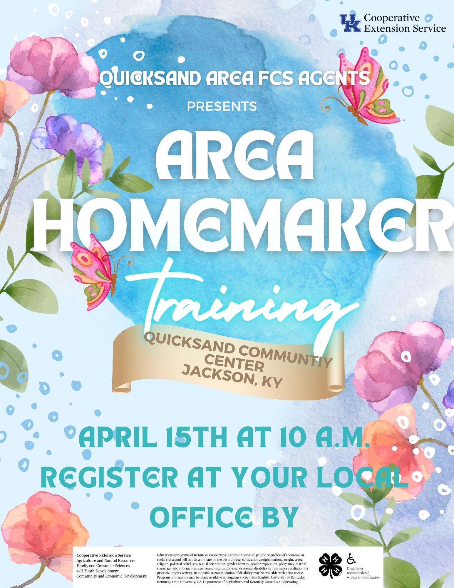 Area Homemaker Training flyer